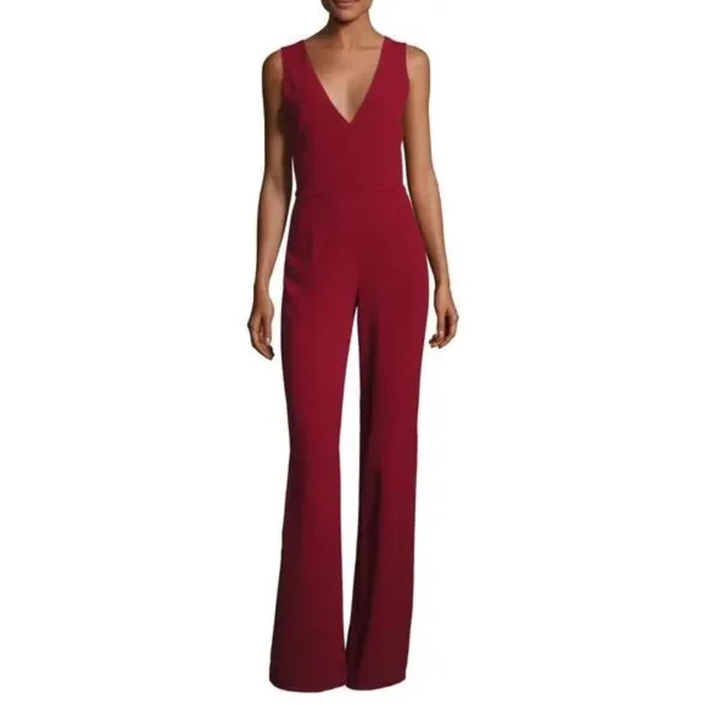 Alice + Olivia Lina V-Neck Sleeveless Jumpsuit in Wine Sz 8